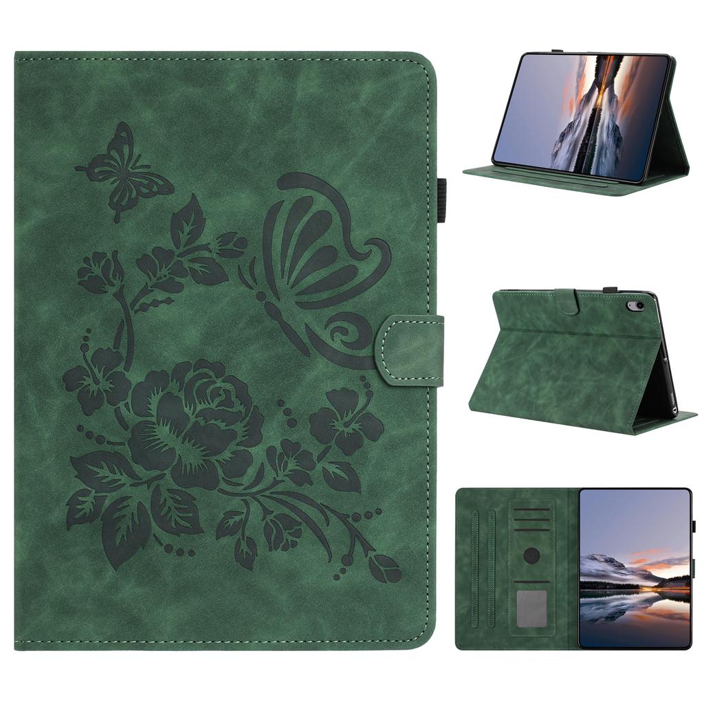For Samsung Galaxy Tab S11 Case Card Holder Stand Butterfly Floral Imprinted Leather Tablet Cover