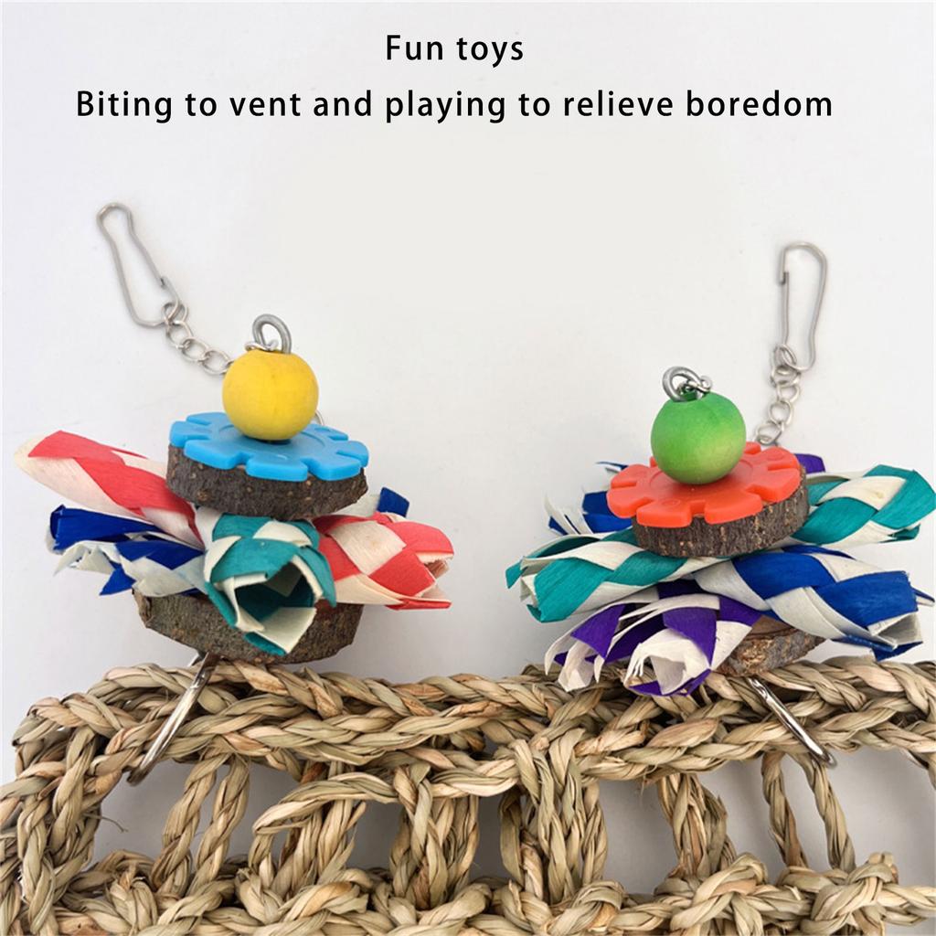 Natural Woven Parrot Hammock Chewing Toy With Wood Bead For Small Bird Cockatiel Budgie Swing Perch Cage Hanging Toy