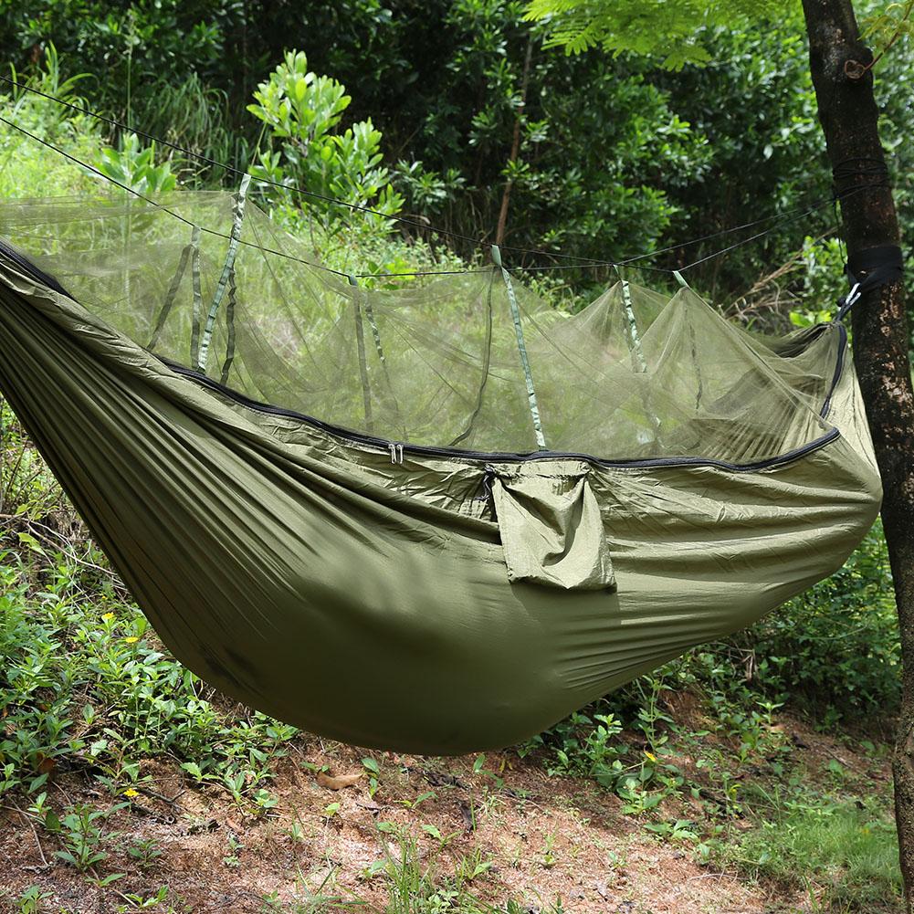 Double Person Camping Hammock With Mosquito Net for Outdoor Garden Jungle(Military green)