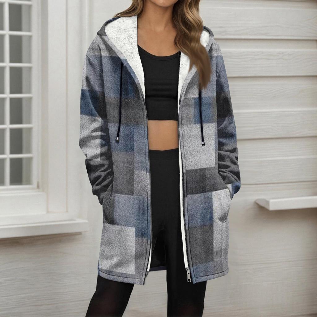 Women's Gradient Print Fashionable Loose Zipper Fleece Hoodie Jacket