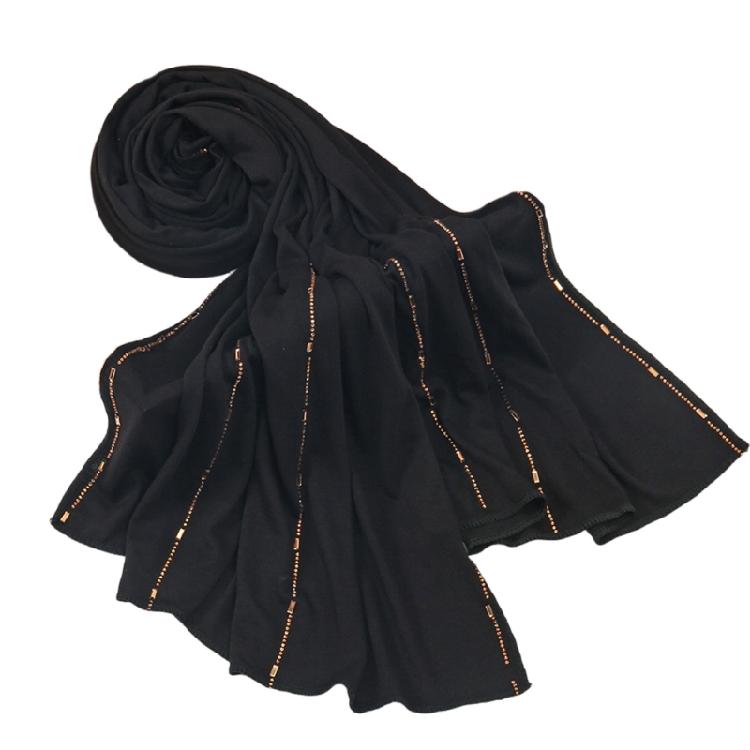 

Delicate Rhinestones Detailing Silk Cotton Scarf Adjustable Head Cover For Ladies Multipurpose Draping Stole чорний