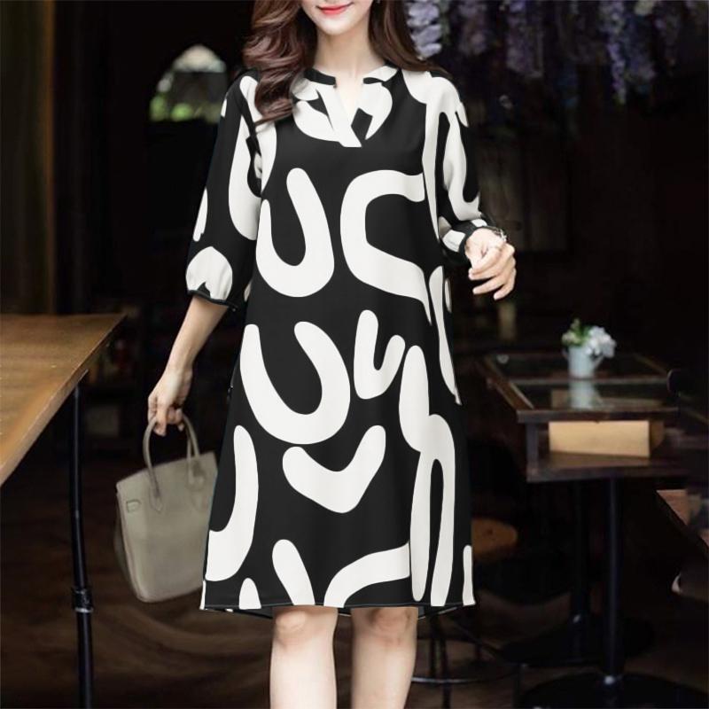 ZANZEA Women Summer V-Neck 3/4 Sleeve Casual Print Dress