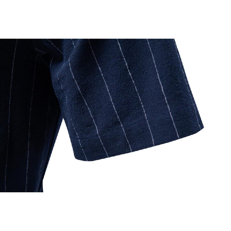 2026 Summer High-Quality Cotton Cuban Collar Vertical Stripe Shirt for Men, Business Casual Men's Short Sleeve Shirt