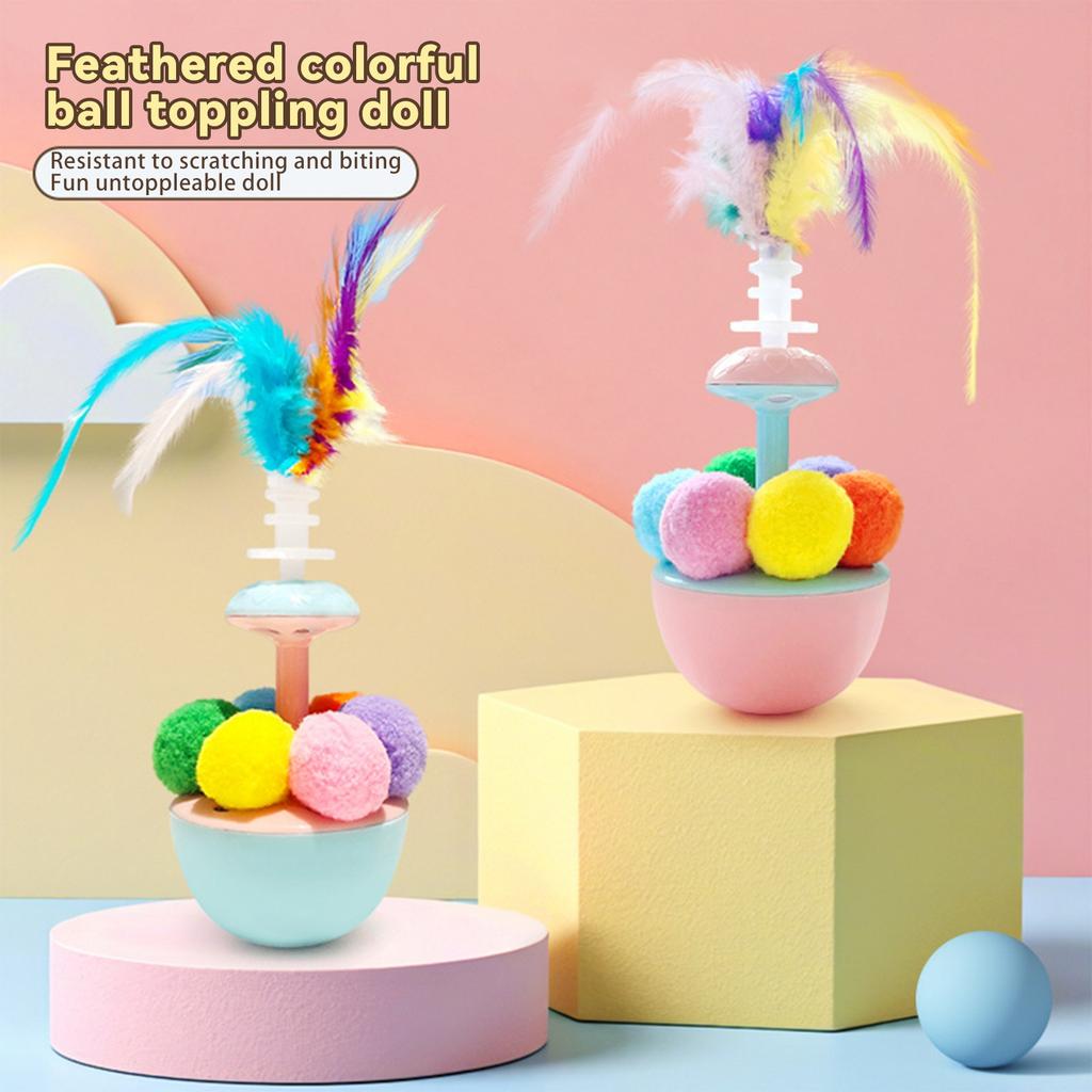 Interactive Cat Toys For Indoor Cats, Wobbly Stimulating Toys To Keep Bored Adult Cats Busy And Entertain Themselves, Cute And Fun Feather And Bal