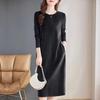 Elegant Plus-Size Purple Long-Sleeved Dress: Loose Slimming Straight Mid-Length for Spring & Autumn