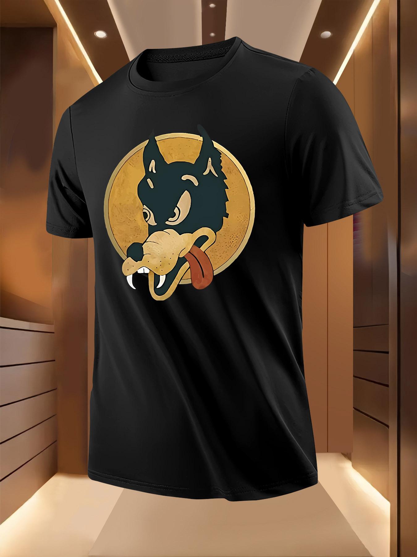 Summer Tshirt with Bold Wolf Head Badge Print S
