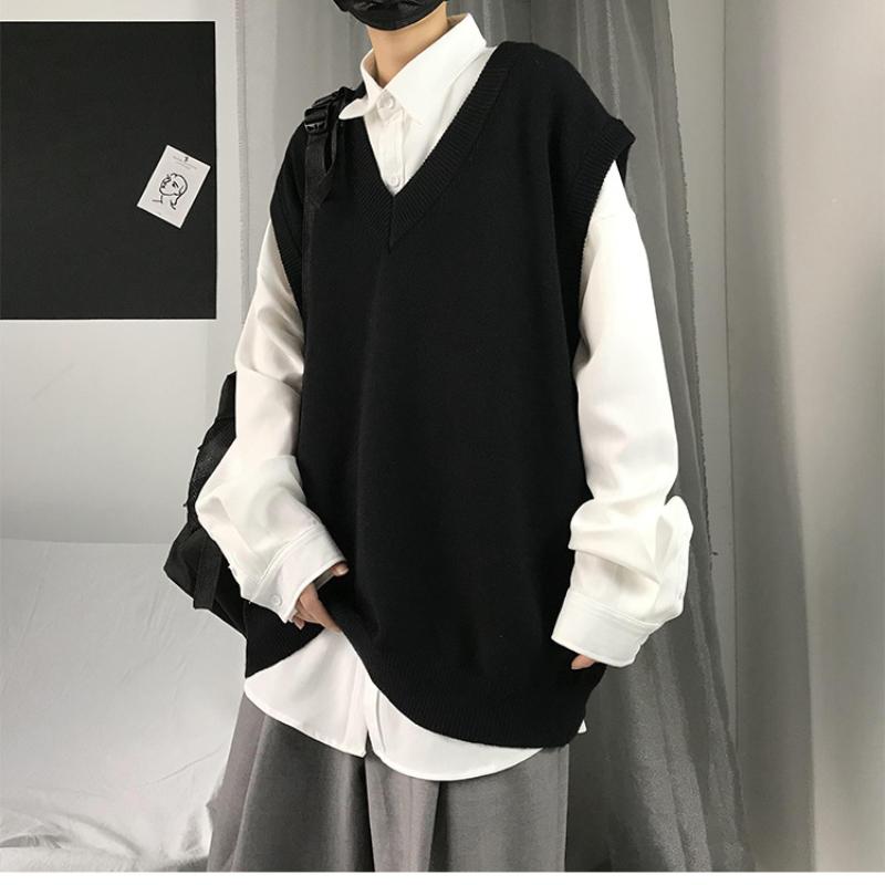 Νέο Μοντέρνο Χοντρό Αμάνικο Γιλέκο με V Λαιμόκοψη Αμάνικο Πουλόβερ Βαμβακερή Σχολική Στολή Βαμβακερό Φαρδύ Πλεκτό Γιλέκο Πουλόβερ Για Άνδρες