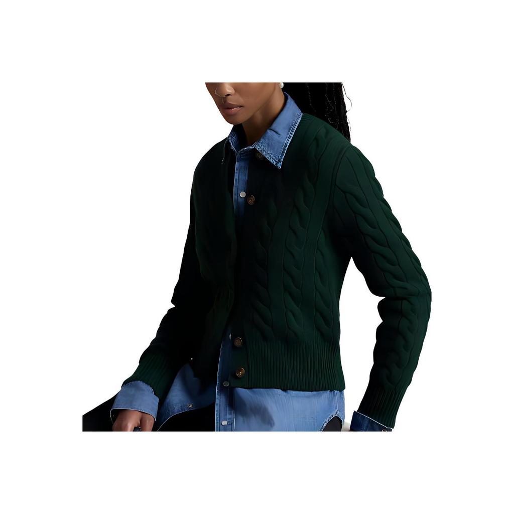 Polo Ralph Lauren FW24 Embroidered Logo Pattern Wool Cashmere Blend Cable Knit Ribbed Crew Neck Button Front Long Sleeve Sweater WMPOSWENDW20302-300