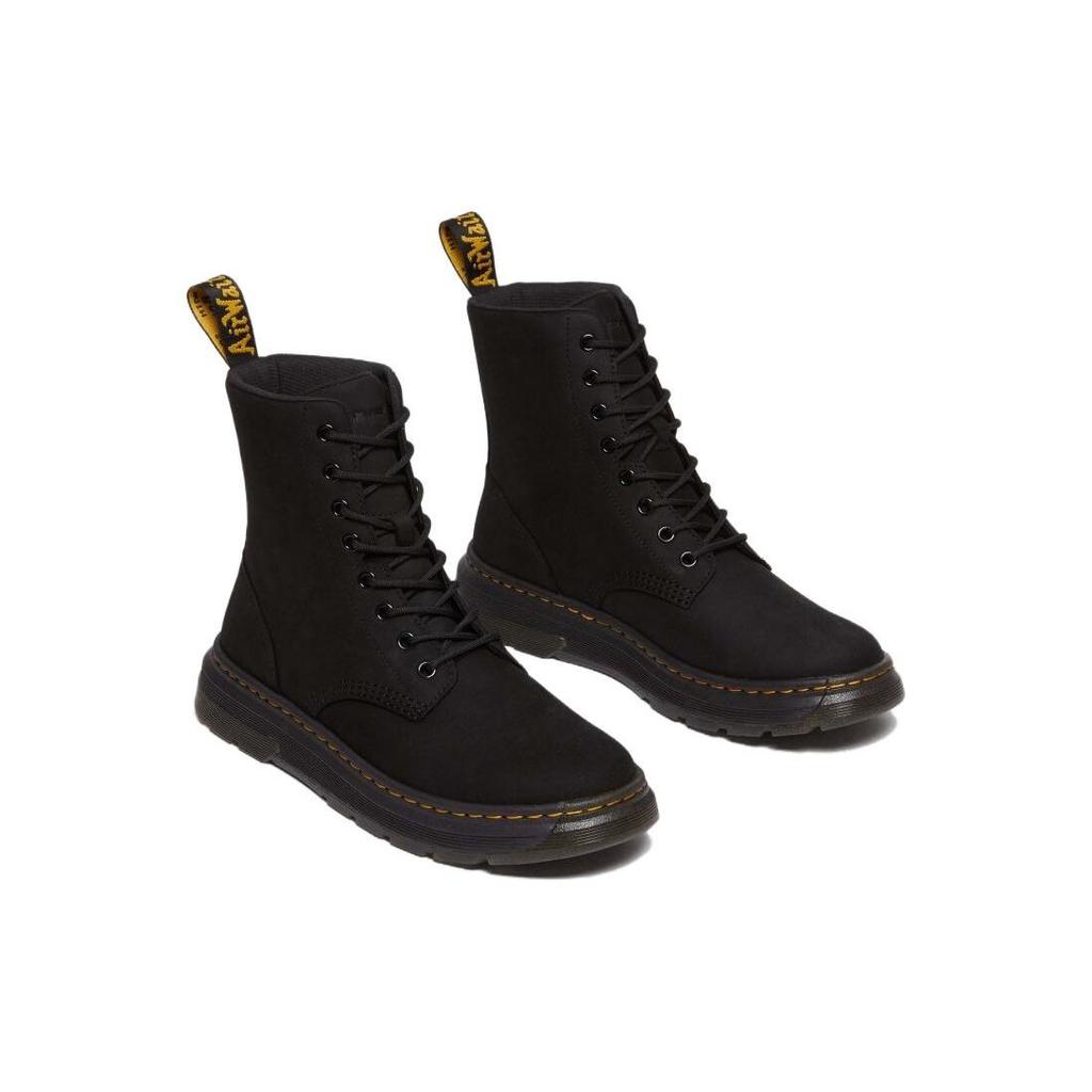 Dr. Martens Leather Round Toe Lace-Up Short Mid-Calf Boots Unisex Boots Black 31225001
