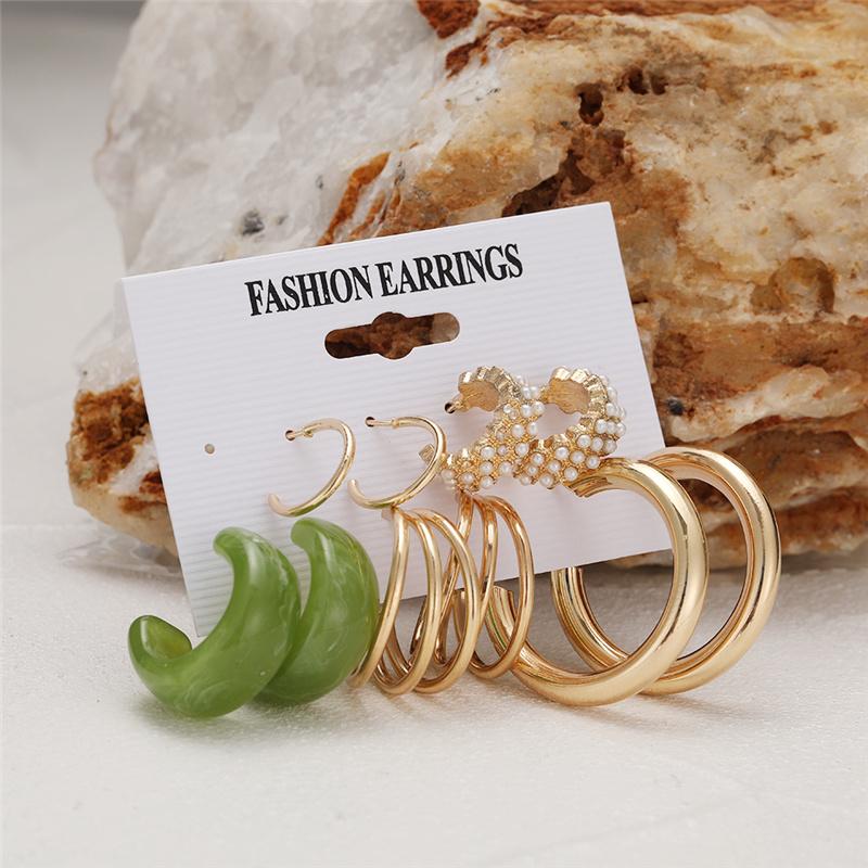 Bohemian Fashion Acrylic Leopard Round Circle Hoop Earrings Set For Women Gold Color Butterfly Pearls Drop Earrings Set Jewelry