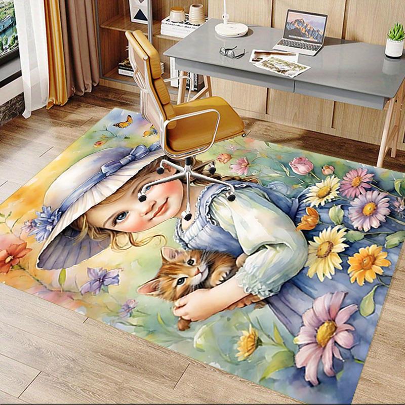 1PC girl flowers Extra Large Non Slip Floor carpet, Office, family, Studio   Large Area Rug Indoor Rugs, Bold Statement Piece