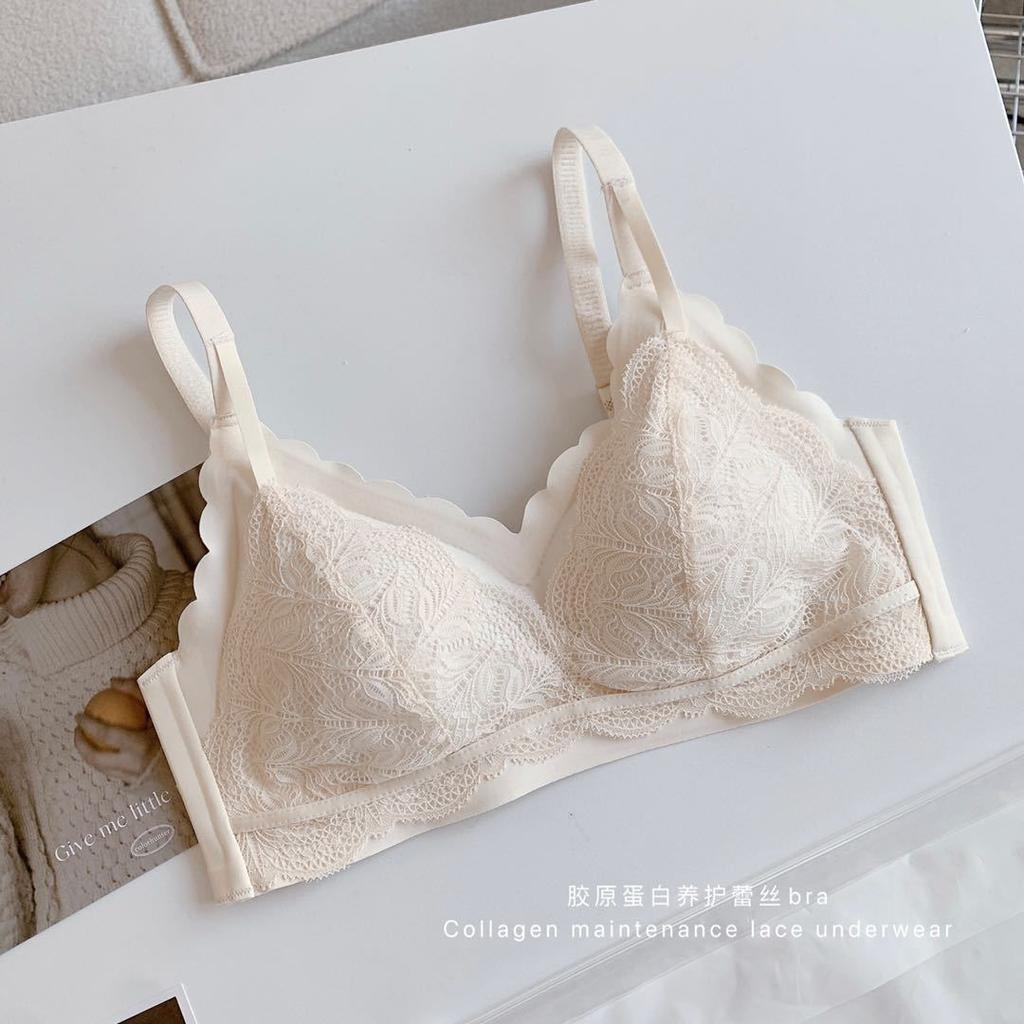 Collagen maintenance lace Japanese lace sweet and fresh seamless steel rim thin shoulder bra