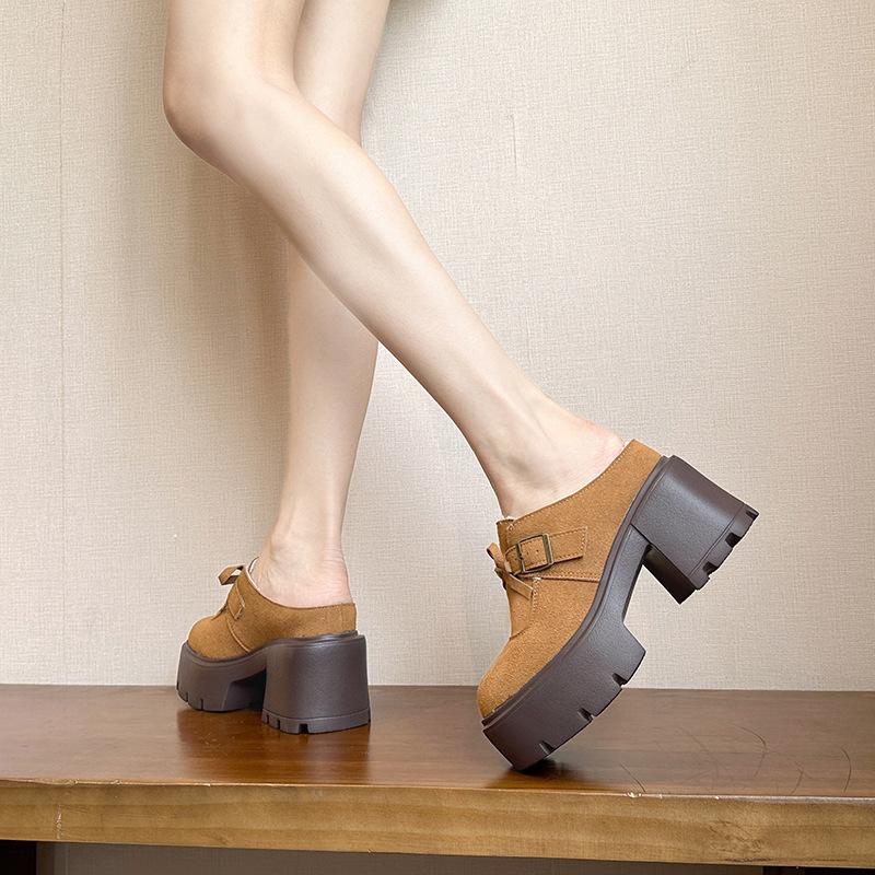 

12 см тапочки с внутренней платформой из флиса зимняя женская обувь новый маленький размер утолщенные пушистые туфли полутапочки 33 38