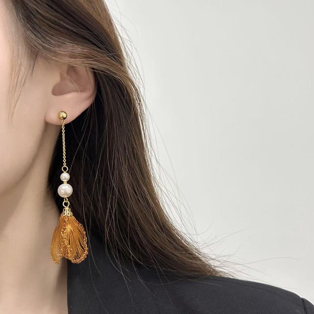 Handmade Inspiration Series Flower Pearl Fringed Earrings Earrings Elegant French Design Exquisite and Beautiful Earrings