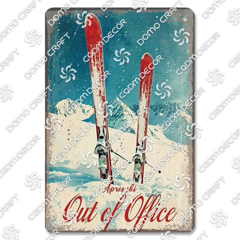 Ski Poster Metall Blechschilder Skipiste Schlitten Winter Skifahren Sport Metallplatte Vintage Wanddeko Geschäft Ski Club Wohnzimmer Zuhause