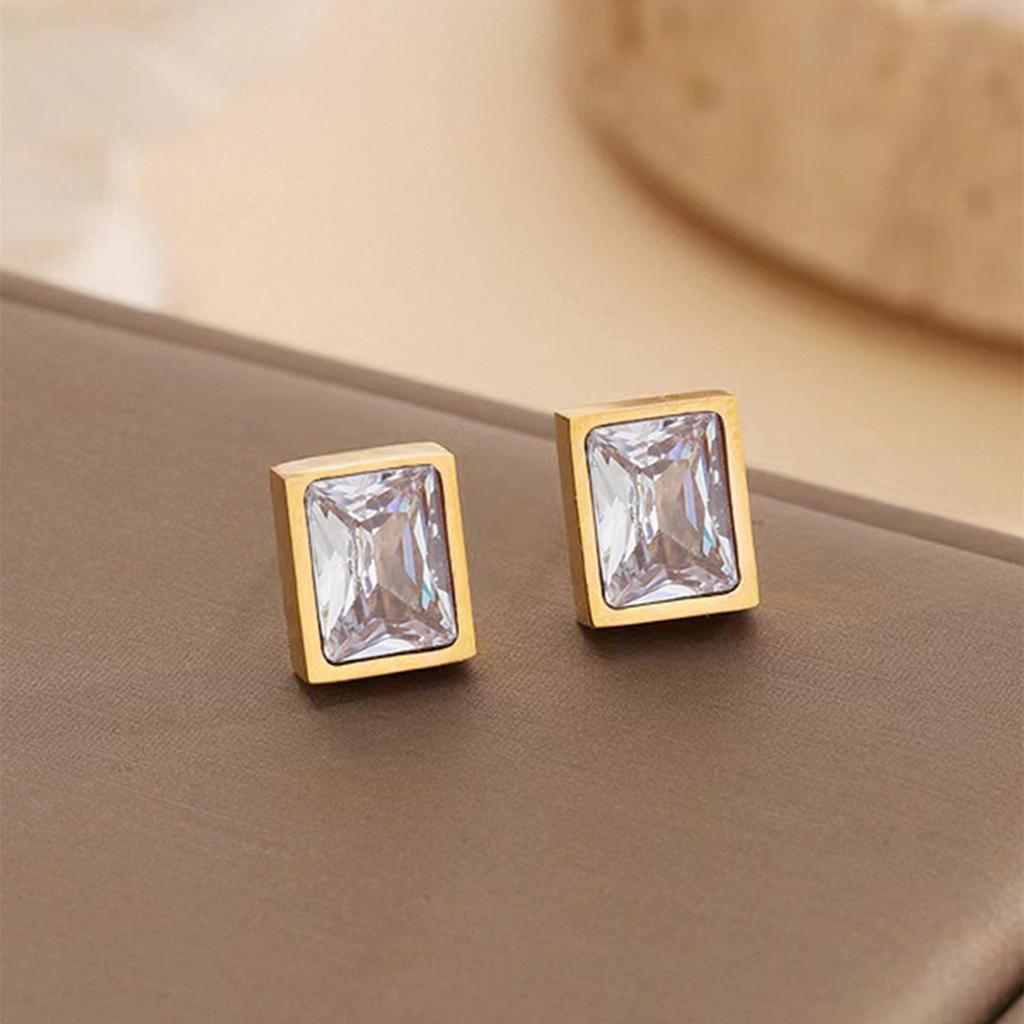 French Elegant White Zirconia Jewelry Set: Necklace, Bracelet & Earring Studs in Titanium Steel.