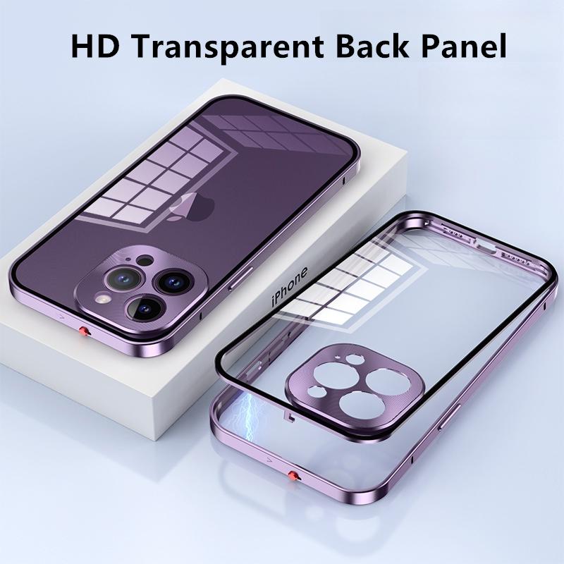 Metal Alloy Metal Frame Phone Case For iPhone 17 Air 16 15 14 13 12 Pro Max Plus Clear Tempered Glass Backboard Bumper Cover