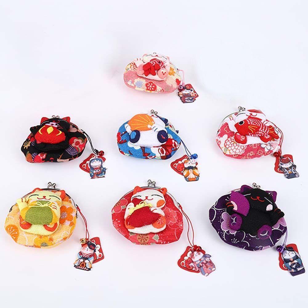 Doll Maneki Neko Coin Purse Flower Printing Card Holder Simple Lucky Cat Clutch Bag Travel