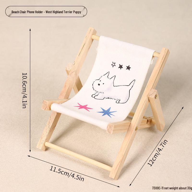 Foldable Wooden Beach Chair Phone Holder: Creative, Lazy Person Photo Stand & Desktop Ornament As Shown