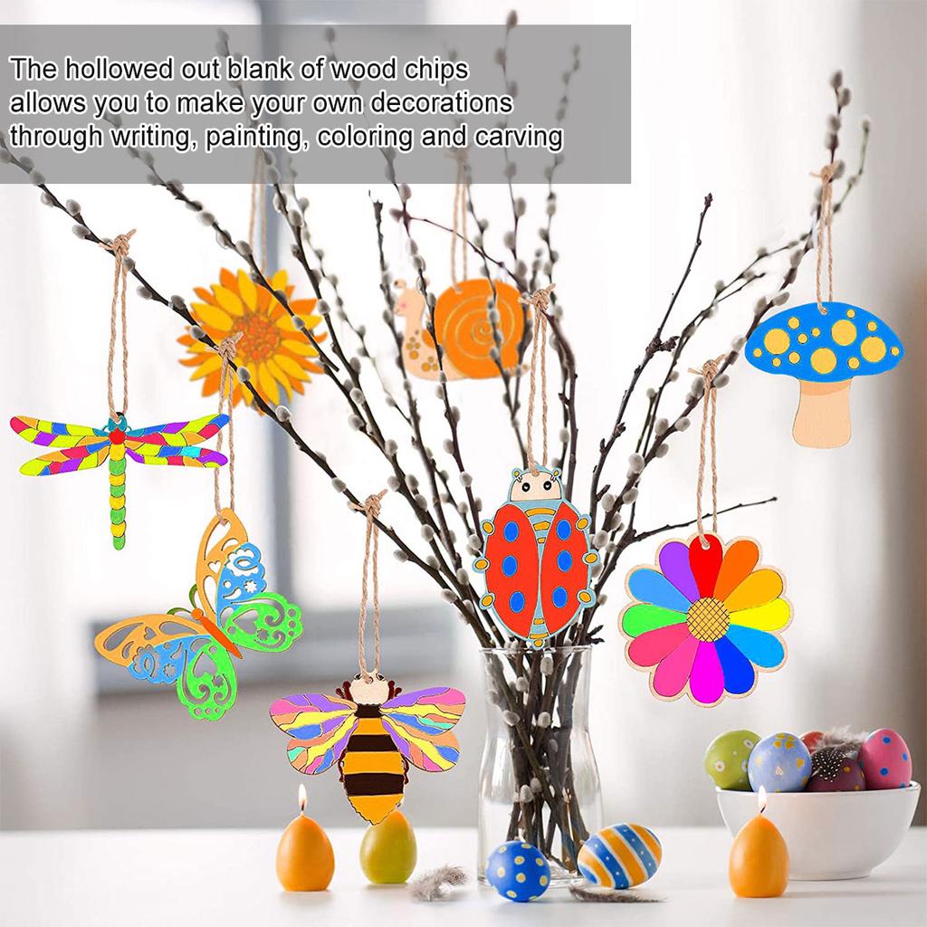 80pcs Unfinished Cutouts 8 Styles Paint Crafts Creativity Development Paint Crafts Handing Lanyards Painting Craft Wooden Decor