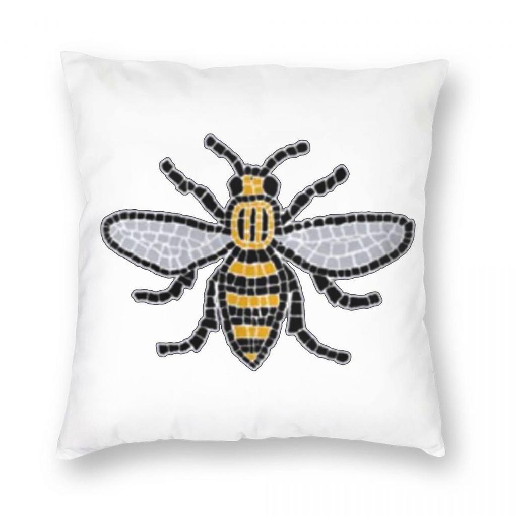 Manchester Worker Bee Square Pillowcase Polyester Linen Velvet Printed Zip Decorative Bed Cushion Case