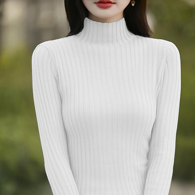 Pure Cotton Half Turtleneck Pit Sweater for Women In Autumn and Winter New Base Shirt Long-sleeved Sweater