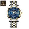 Binbang Men's Waterproof Quartz Watch with Luminous Dial, Rhinestone Accents, Dual Calendar, and Steel Strap.