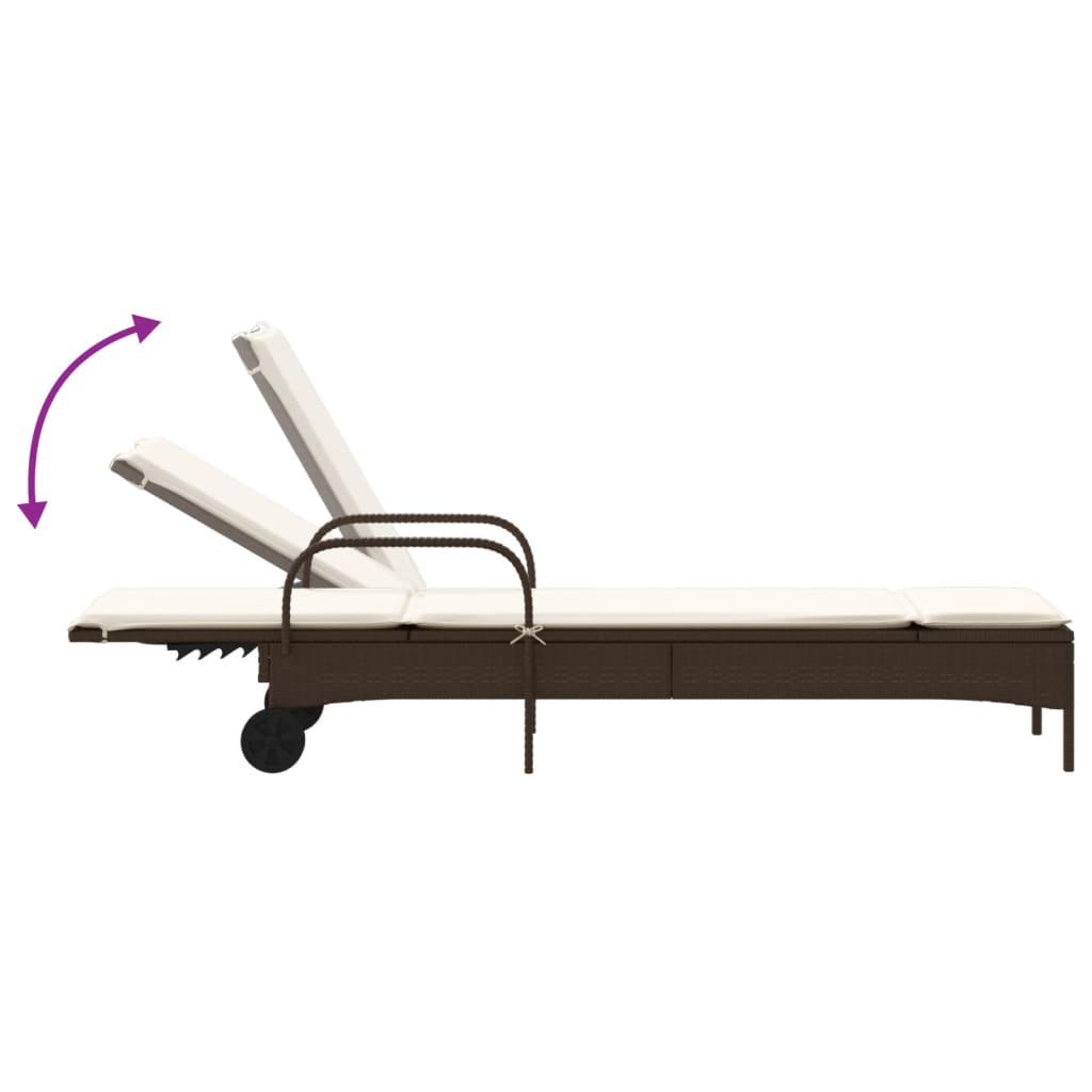 2 Piece Sun Lounger Set with Cushions Brown Poly Rattan