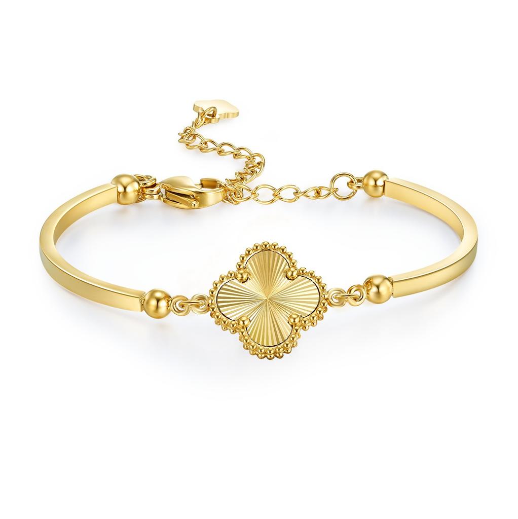 4PCS Clover Jewelry Set Titanium Steel Laser Clover Bracelet Necklace Earrings