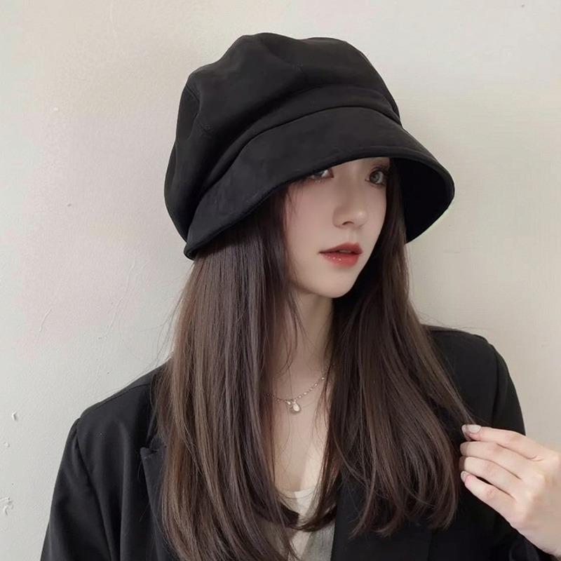 Hat Female Autumn and Winter Literary and Retro Versatile Suede Cold Hat Showing Face Small Octagonal Hat Fisherman Hat