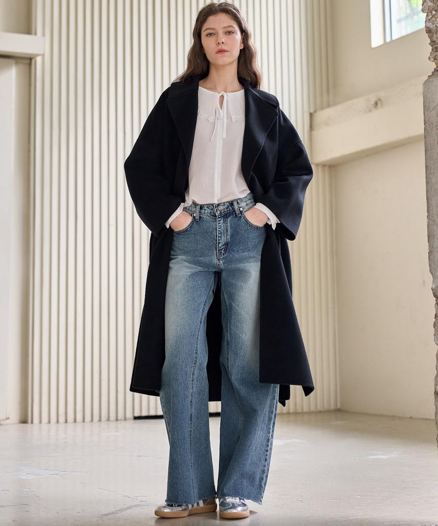 Mitte Belted Over Fit Handmade Open Coat_Black
