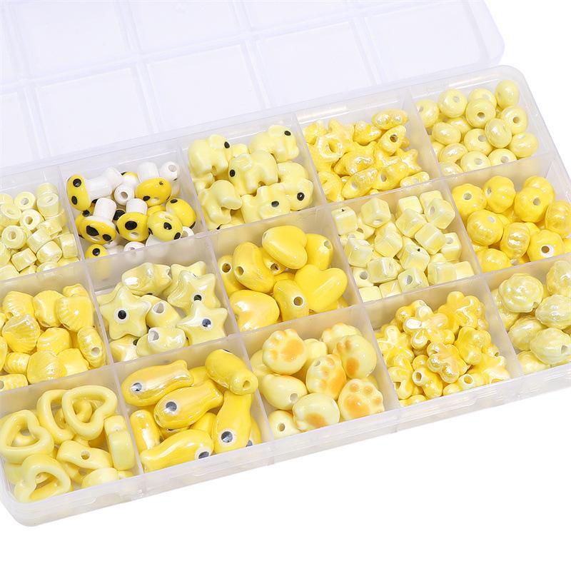 Yellow Hand-Painted Ceramic Cartoon Beads for DIY Bracelets, Necklaces, and Phone Chains