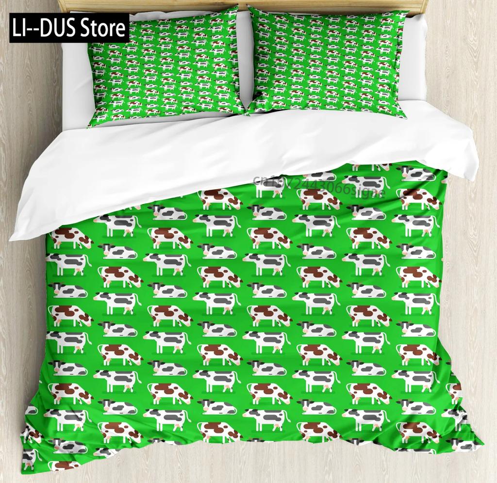 Comforter Cute Milk Cow Print Twin King Queen Microfiber Cartoon Cattle Bedding Set Farmhouse Animal Theme Comforter