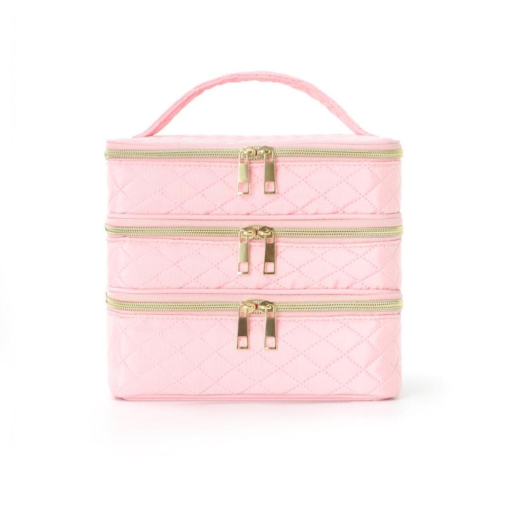 Borsa da Trucco a Tre Strati Transfrontaliera: Borsa da Viaggio Ampia, Alta e Portatile per Cosmetici di Alto Valore