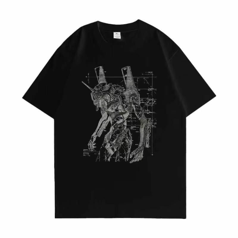 EVA Unit01 Vintage Washed TShirt Anime Evangelion Mecha Line Art Graphic StreetwearCasual Oversized Cotton Tee for Unisex Women
