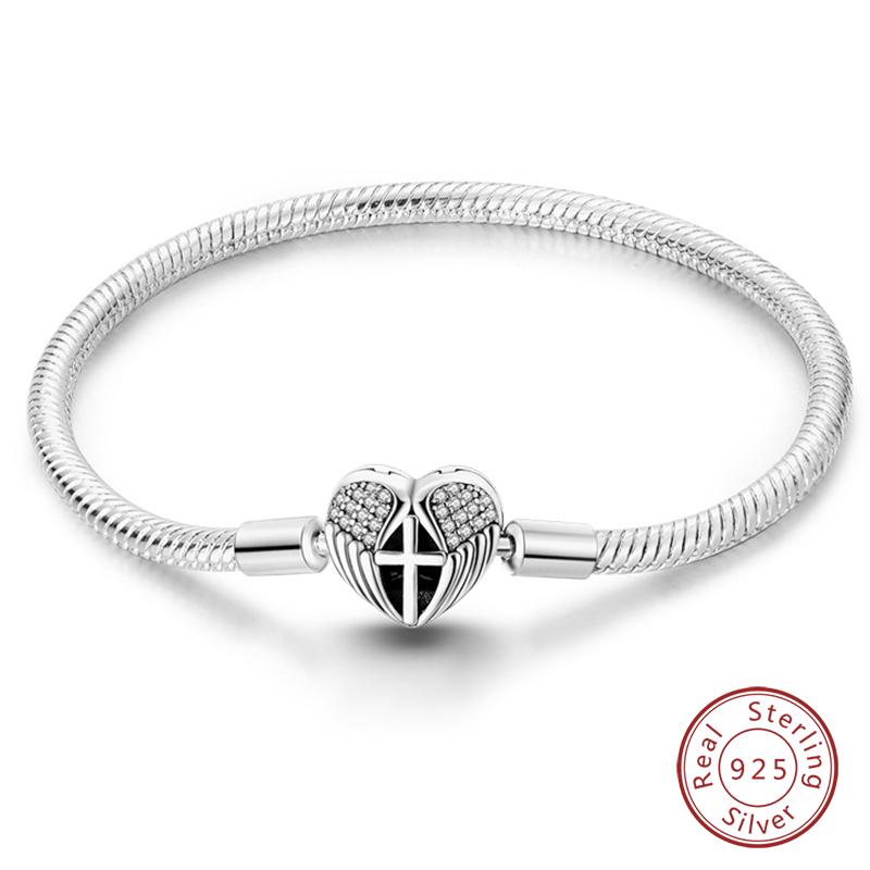 925 Silver Heart Shaped Series Love Forever Shining Zircon Bracelets Fit DIY Charm Beads Birthday Jewelry Gift
