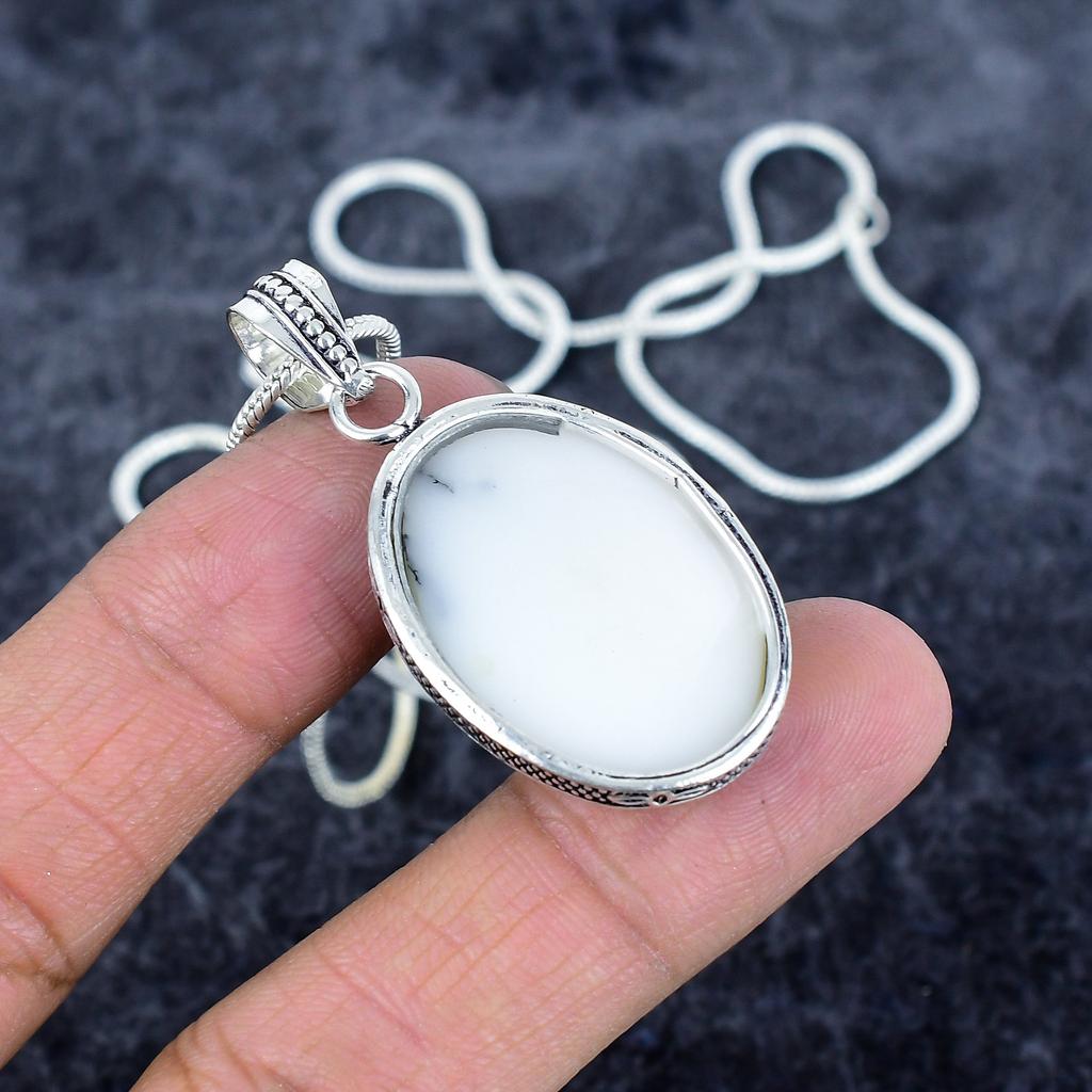 Dendrite Opal Gemstone Handmade 925 Sterling Silver Jewelry Pendant 1.89" M-2975