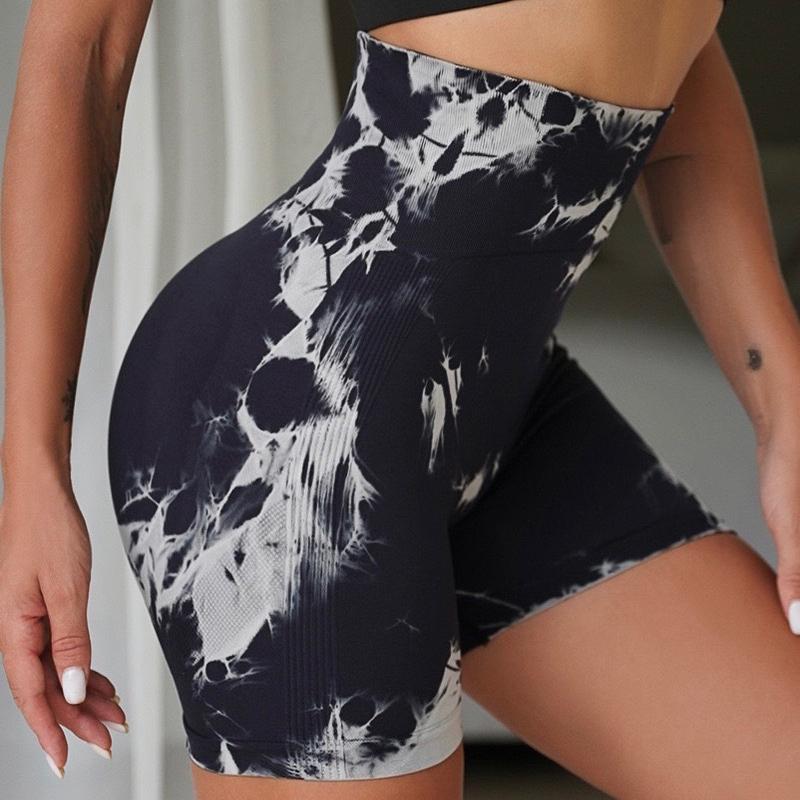 Sportovní šortky Seamless Tie Dye pro ženy Summer Elastic Scrunch Vysoký pas Push Up Tummy Control Gym Fitness Workout Jóga šortky