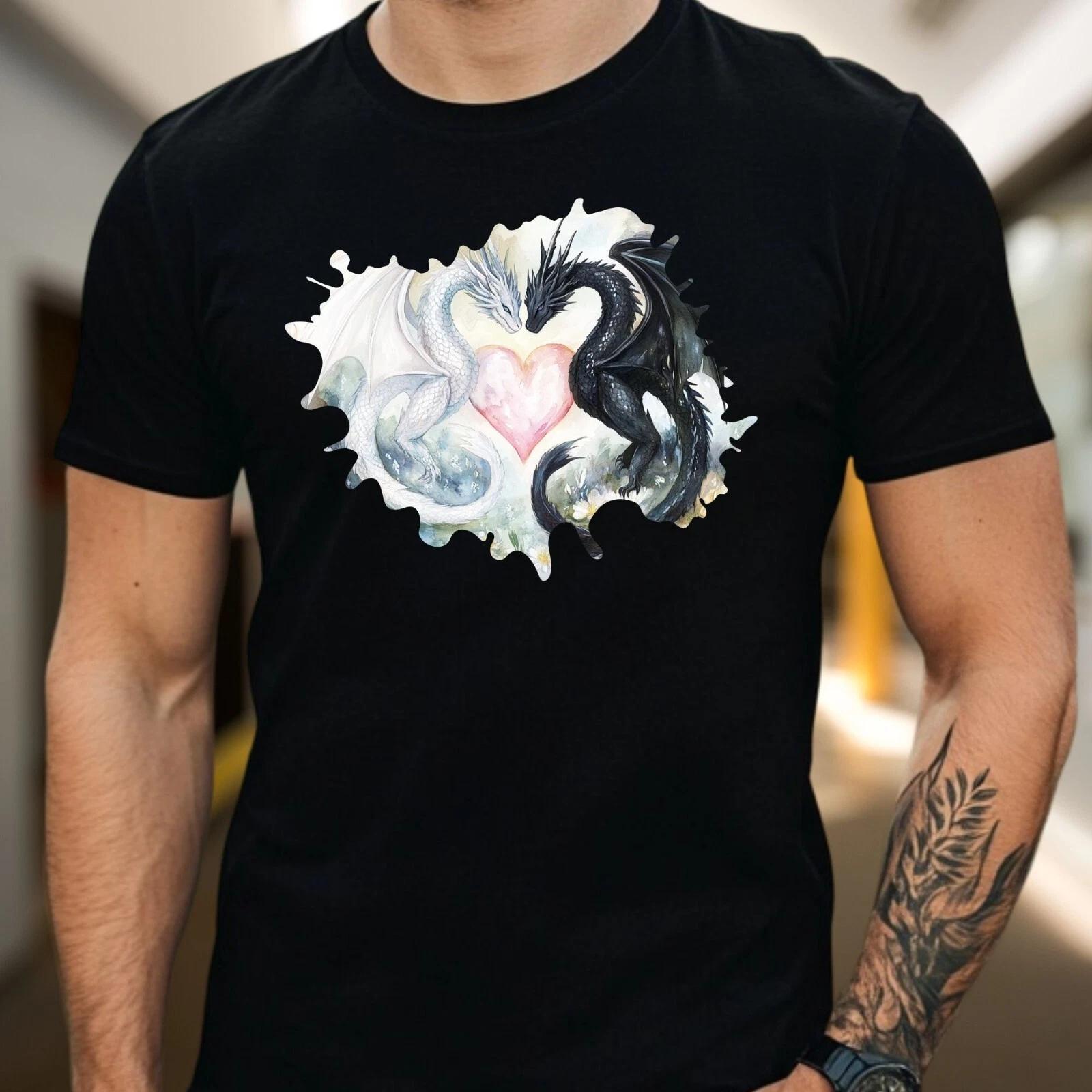 T-Shirt Herren Weißer und schwarzer Drache Motiv Baumwolle Größe S bis 5XL S