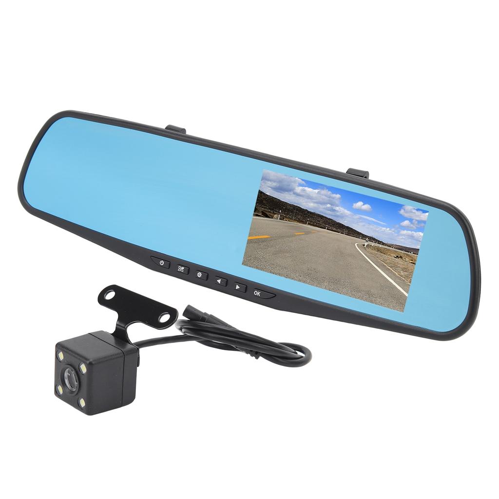 4.3 Inch Mirror Dash Cam 1080P HD Dual Lens Anti Glare Parking Monitor Smart Rearview Mirror Camera