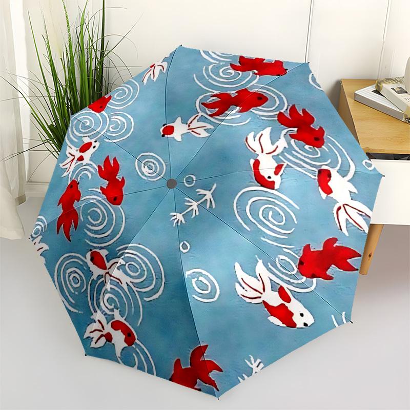 

1pc Goldfish Print Automatic Folding Umbrella & Self-Folding Canopy - Heavy-Duty 8-Rib Iron Frame, Birthday, Valentine s Gift yy251231057