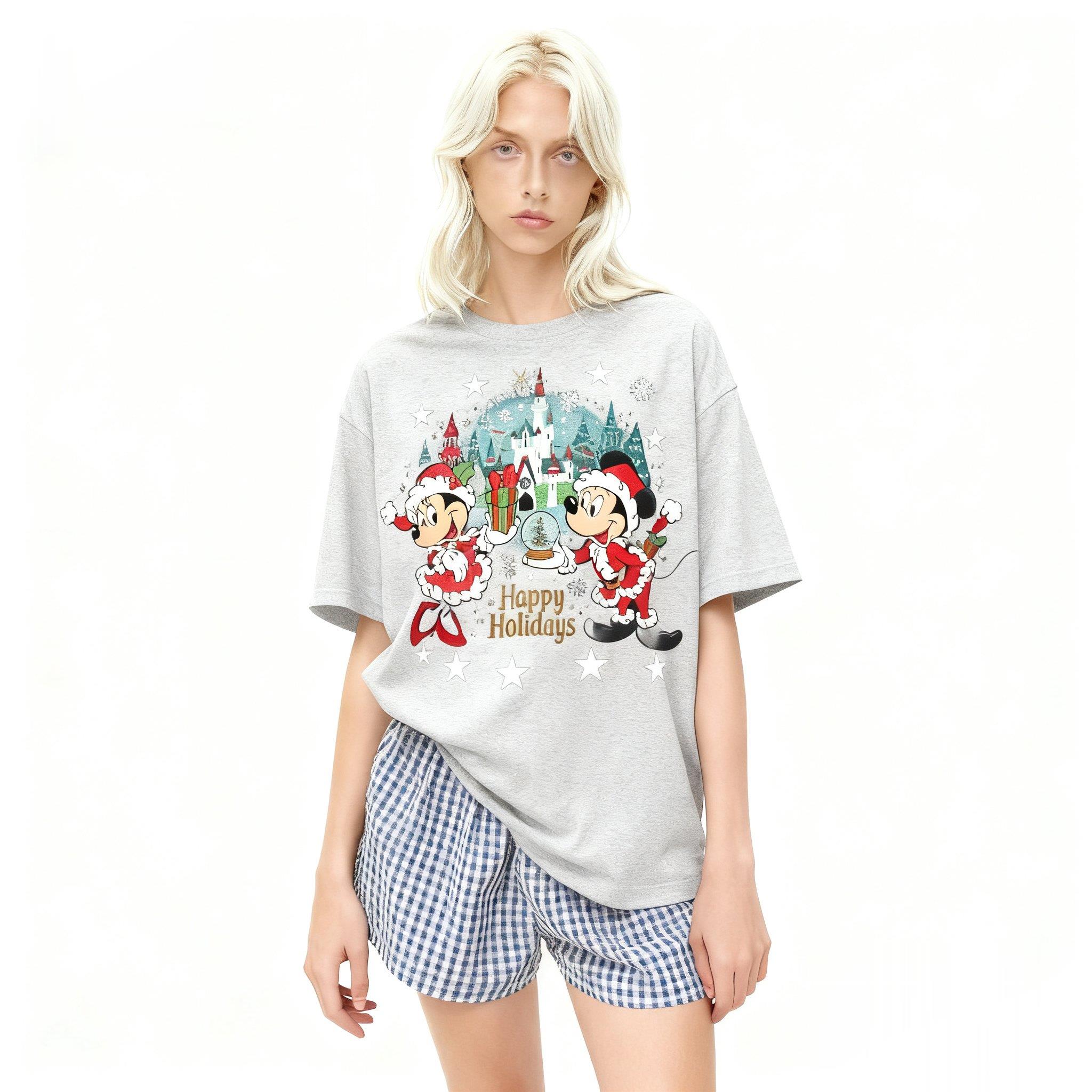 Mickey Trendy Casual Tshirt Unisex Large Size Pure Cotton Short Sleeve Printed Tshirt Happy Holiday Cartoon Street S