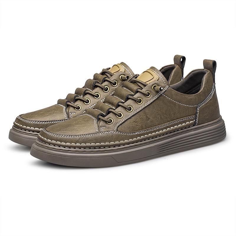 

Мужская обувь новая кожа осень и зима мужская повседневная обувь дышащая обувь для скейтборда британский стиль кожаная обувь мягкая подошва универсальная белая обувь 46 хаки