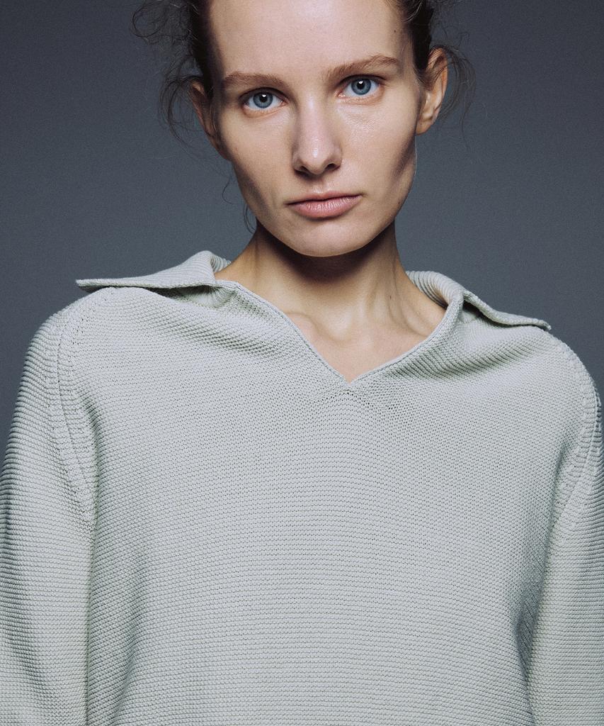 UMARMUNG Pure Cotton Half Sleeve Collared Pullover_Mint