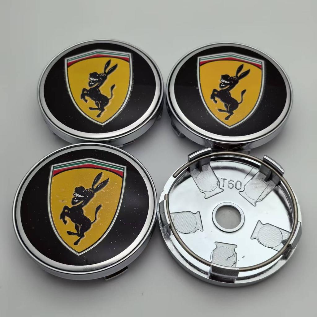 4pcs 60mm ( 56mm i.d) Donkey Logo Emblem Car Wheel Center Caps Rim Hubcaps Cover Styling Accessories for Ferrari Badge Replace tg32