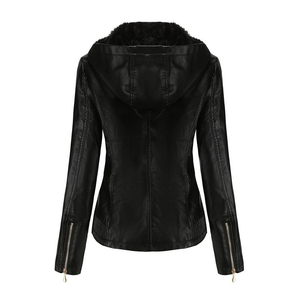 Veste en cuir à capuche automne et hiver pour femme avec capuche amovible et veste en cuir velours coupe slim