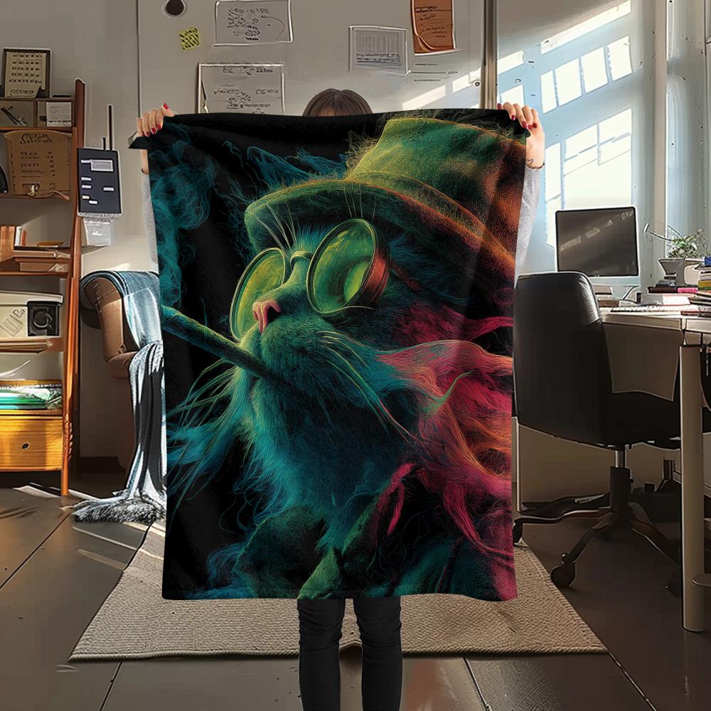 Neon Cats  Print Flannel Blanket, High quality Comfortable for All Seasons, Home Decor, Warmth and Comfort
