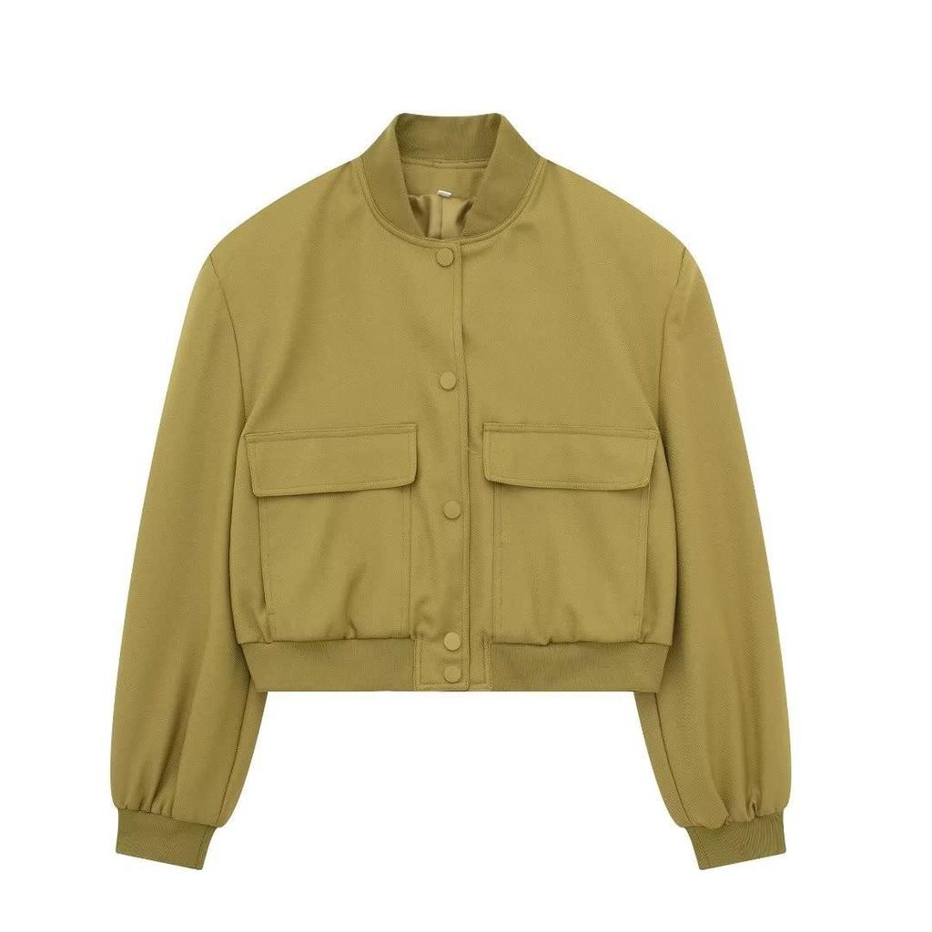 Summer 2024 Women's European-American Style Bomber Jacket with Large Pockets