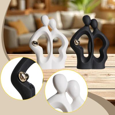 Grande Sculpture Décorative Figurine de Couple en Céramique Figure Abstraite de Luxe pour Décoration de Maison Étagère Ornement de Bureau