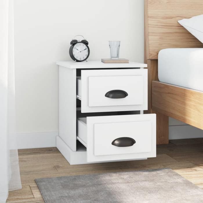 Table de chevet - Maison Exclusive - Blanc - 2 tiroirs - Bois d'ingénierie 39x39x47,5 cm